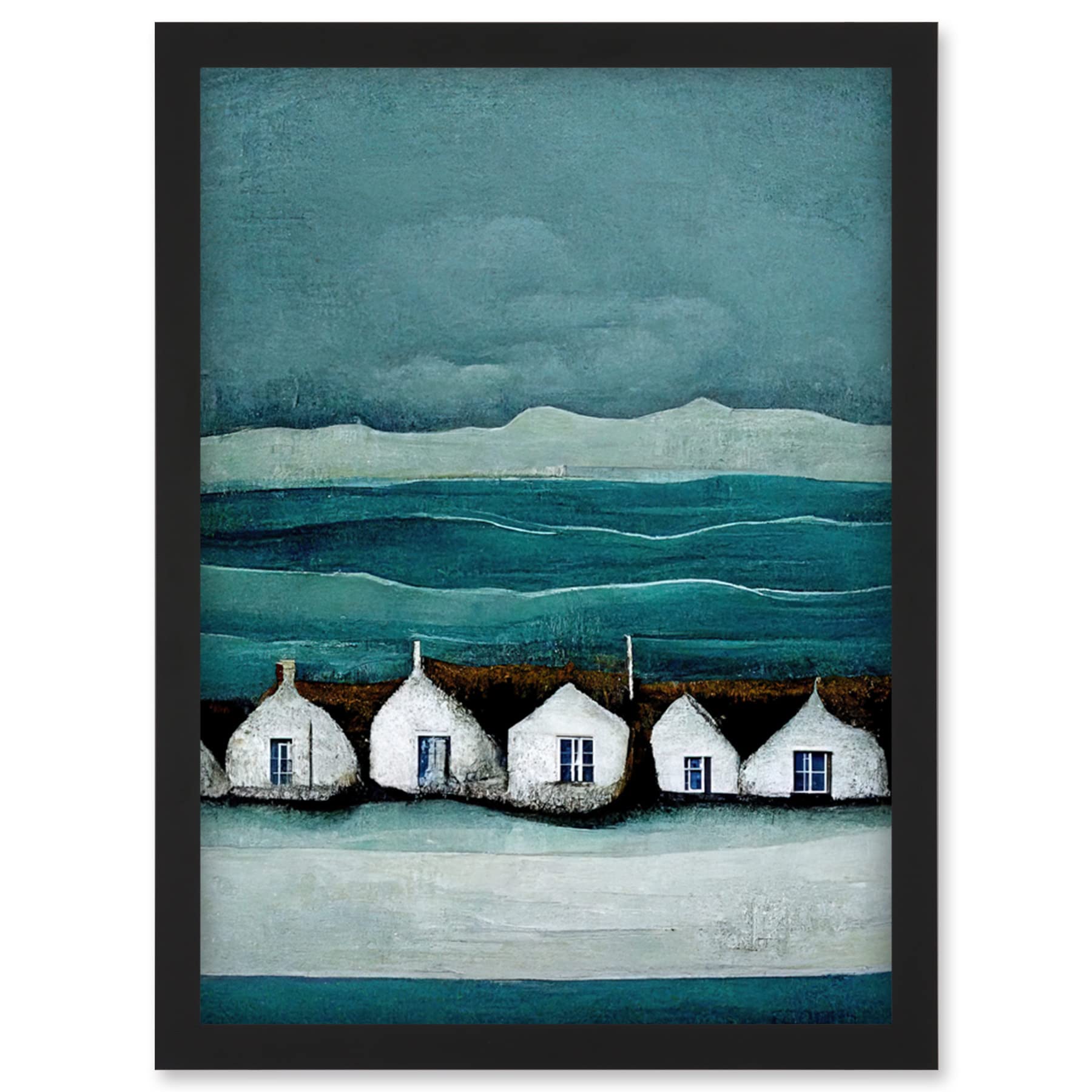 Row Of White Fisherman Cottages Isle Of Jura Artwork Framed Wall Art Print A4
