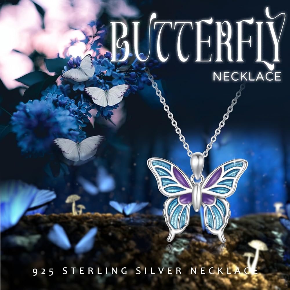 Amazon.com: Cuoka Butterfly Necklace 925 Sterling Silver