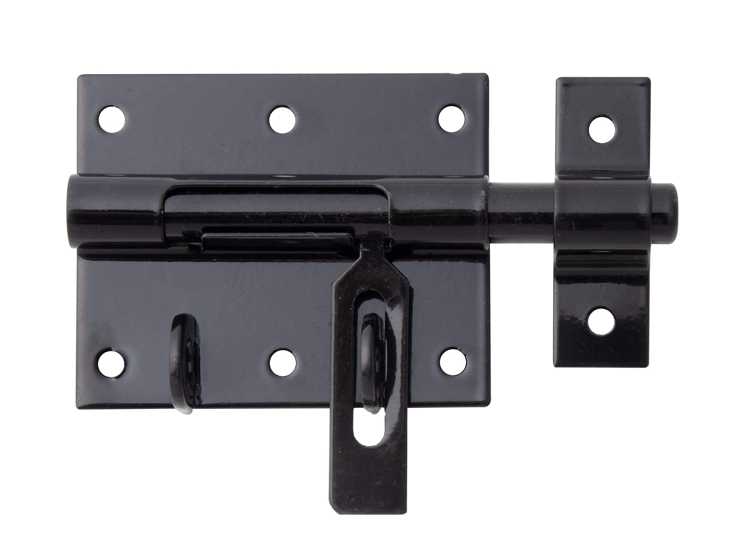 Alberts Steel 137311 Bolt Lock Bolt | With Attached Loop | Black Plastic Coated | Plate 80 X 64 Mm | Bolt Ø 11.5 Mm | Total Length 116 Mm | Set Of 10
