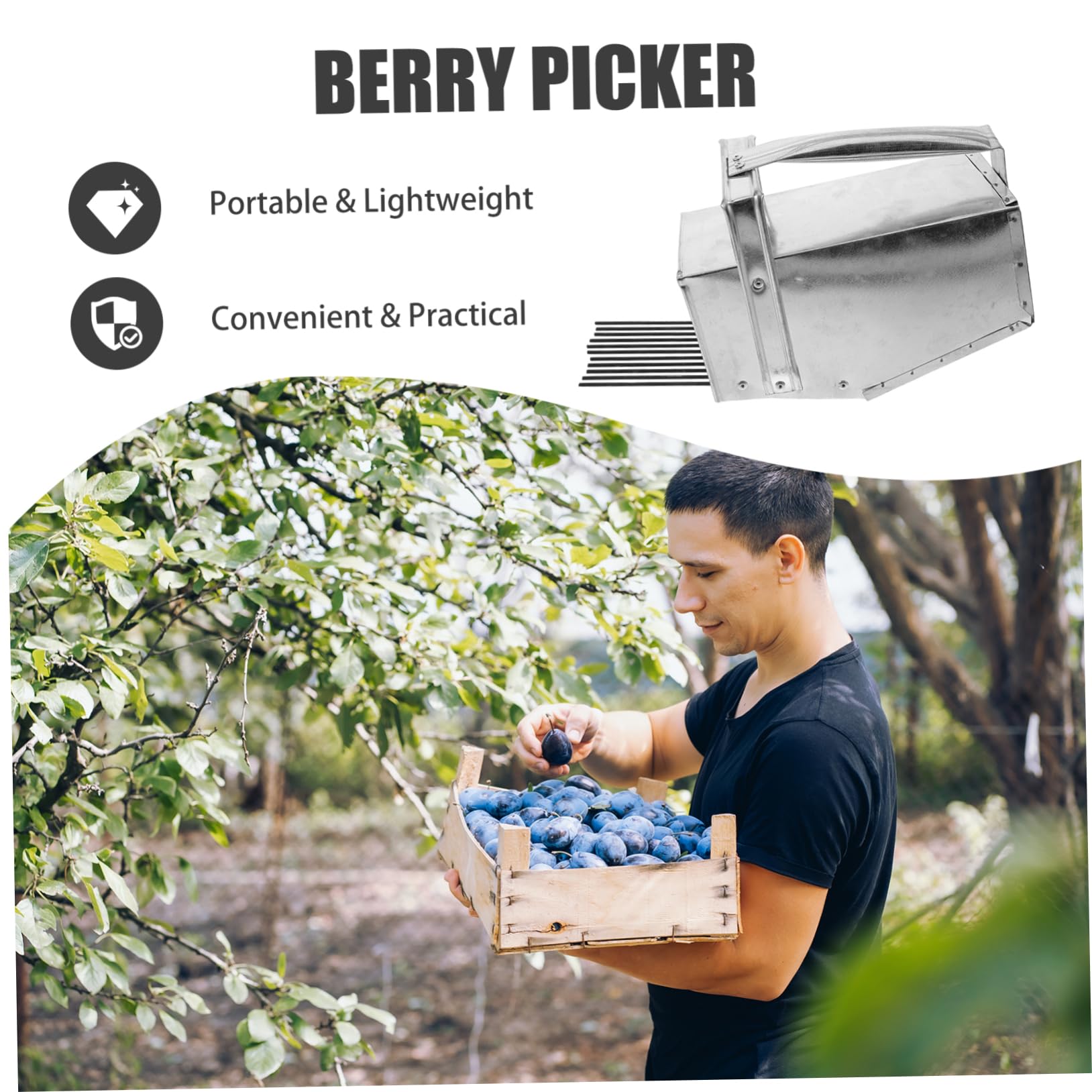 BESPORTBLE Handheld Berry Picker Rake Fruit Picking Basket for Easy Blueberry Picking