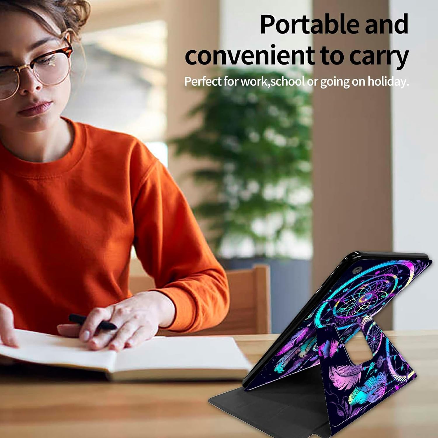 for Kindle Fire HD 10 (9th / 7th / 5th Generation, 2019/2017/2015 Release) 10.1" Tablet Case-360 Rotating Stand Folding Protective Cover with Auto Sleep/Wake,Rainbow Dream Catcher