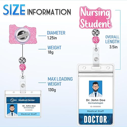 Miniatura 5 de Plifal Soporte de Carrete de Insignia Retráctil para Estudiantes de Enfermería con Clip para DNI, Lindo Clip de Cocodrilo Blanco para Tarjeta de