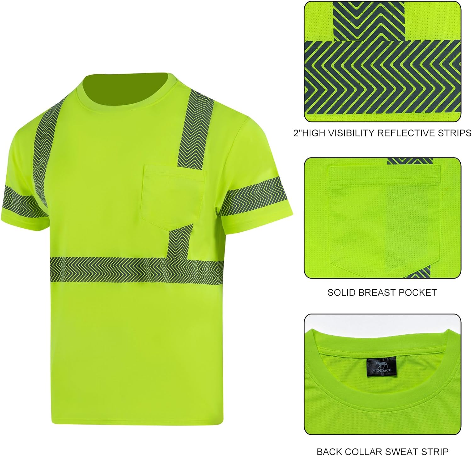 VENDACE Hi Vis Reflective Safety Cooling Shirts for Men Class 3 High Visibility Construction Work T Shirt Quick Dry