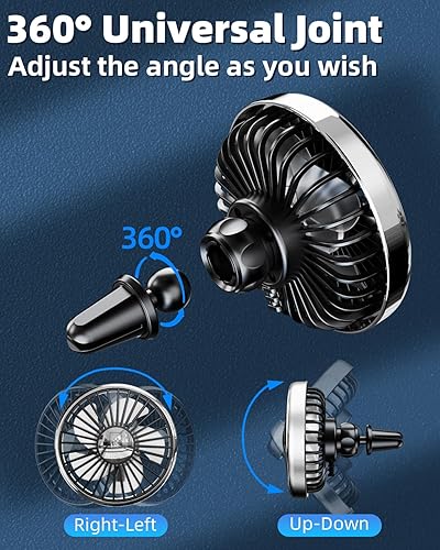 Miniatura 6 de Ventilador USB de ventilación de coche para rejillas de ventilación montado con luz colorida, ventiladores de clip giratorios de 360 que soplan aire