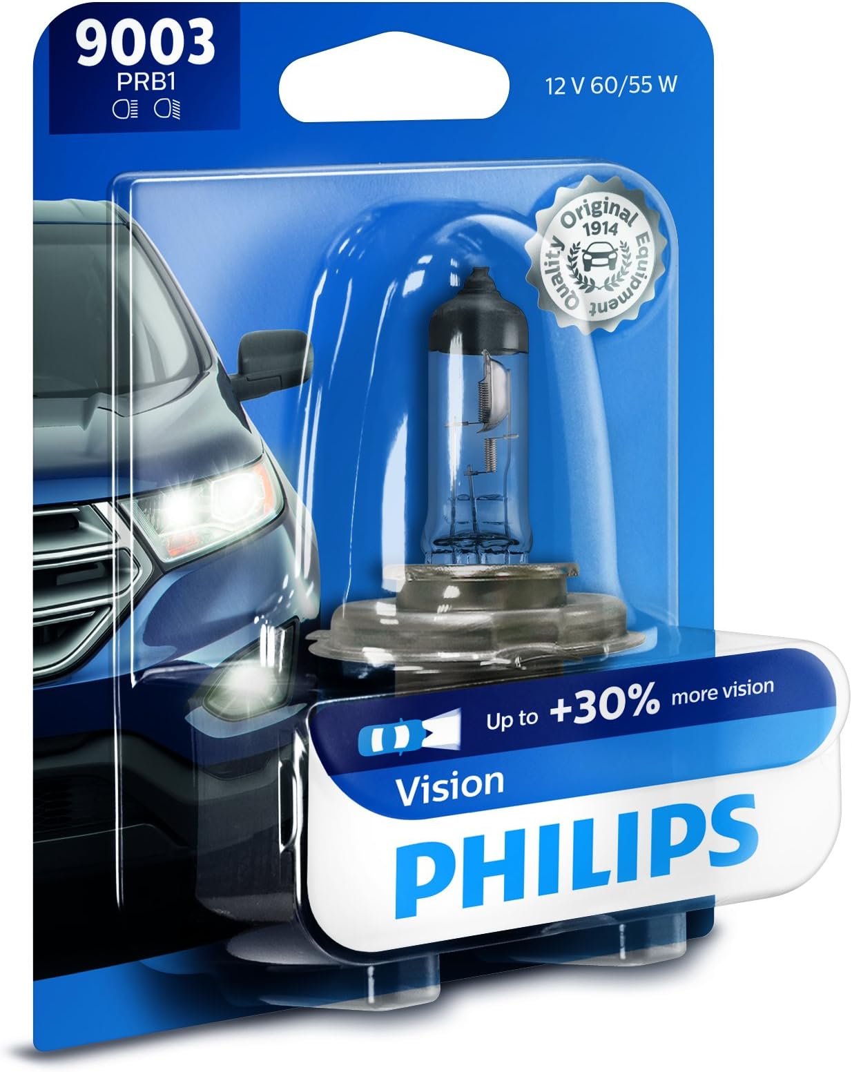 Philips 9003 Vision Upgrade Headlight Bulb, 1 Pack