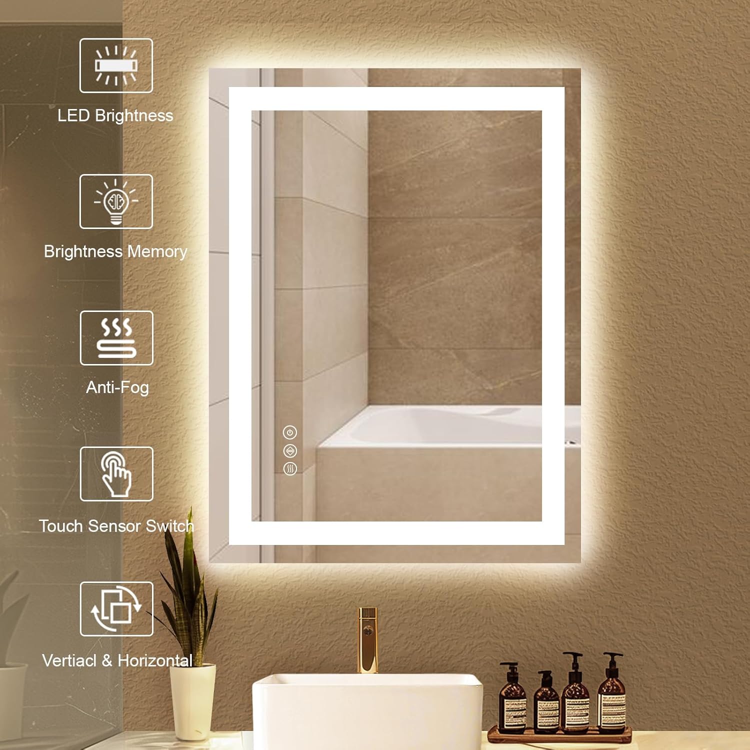 24×32 LED Bathroom Mirror with Lights Bathroom Vanity Mirror with Backlit and Front Light,Stepless Dimmable Led for Bathroom,Anti-Fog, Shatter-Proof, Memory, 3 Colors Smart Mirror