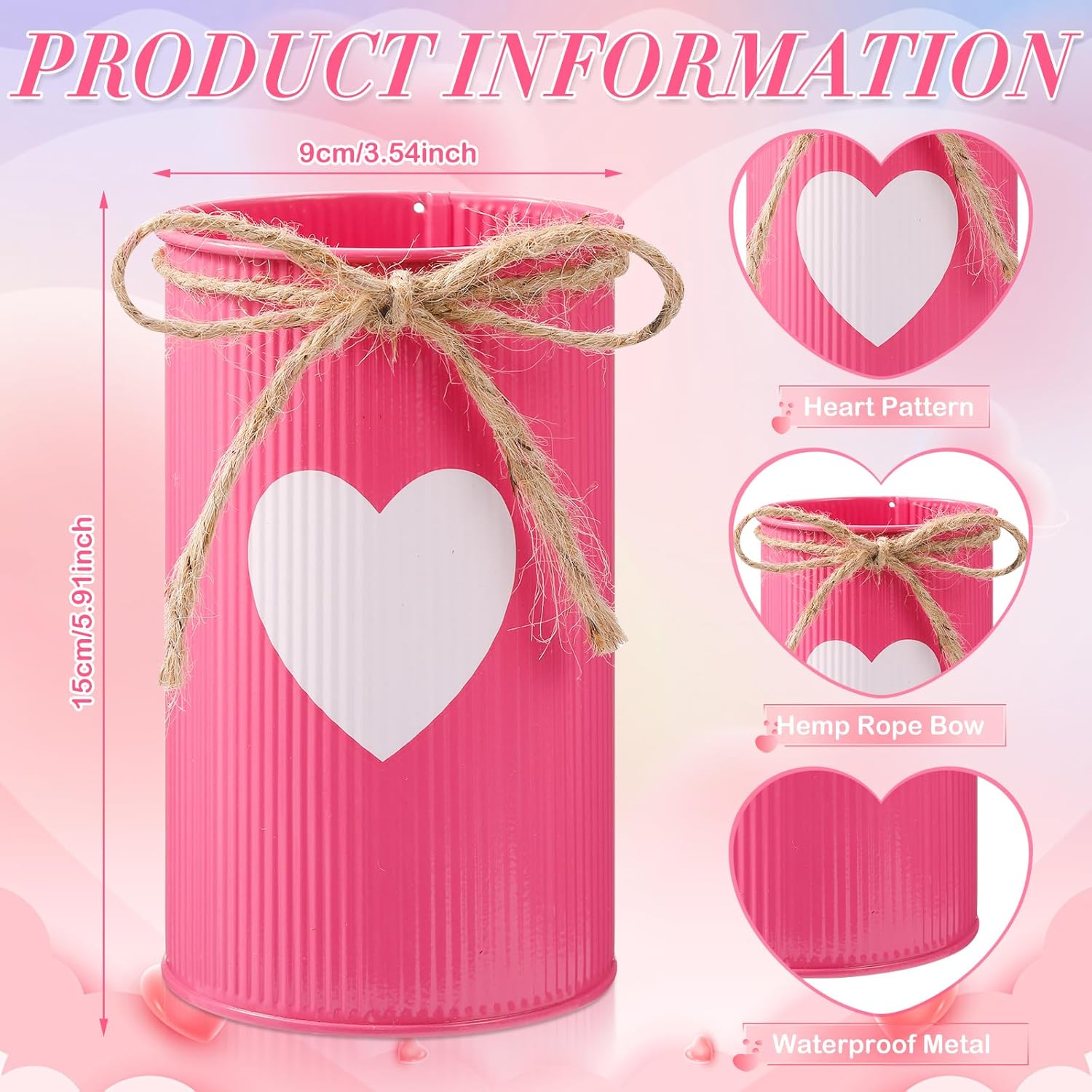 Domensi 6 Pcs Valentine's Day Vases Decor Valentines Table Centerpiece Red Pink Heart Galvanized Metal Vases for Flowers Utensil Holder Jar for Kitchen Home Wedding Galentine's Day Party Decorations