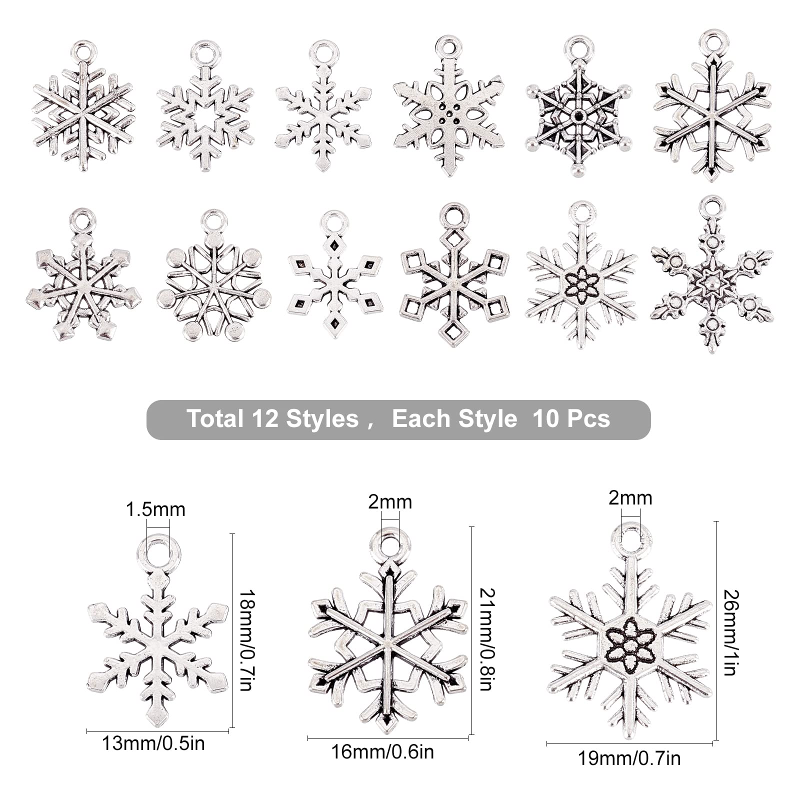 SUNNYCLUE 1 Box 120pcs 12 Styles Silver Snowflake Charm Christmas Charms Winter Metal Pendants Bulk Antique Snowflake Charm Vintage Christmas Pendants for Jewelry Making Charms DIY Necklace Bracelet - Image 2