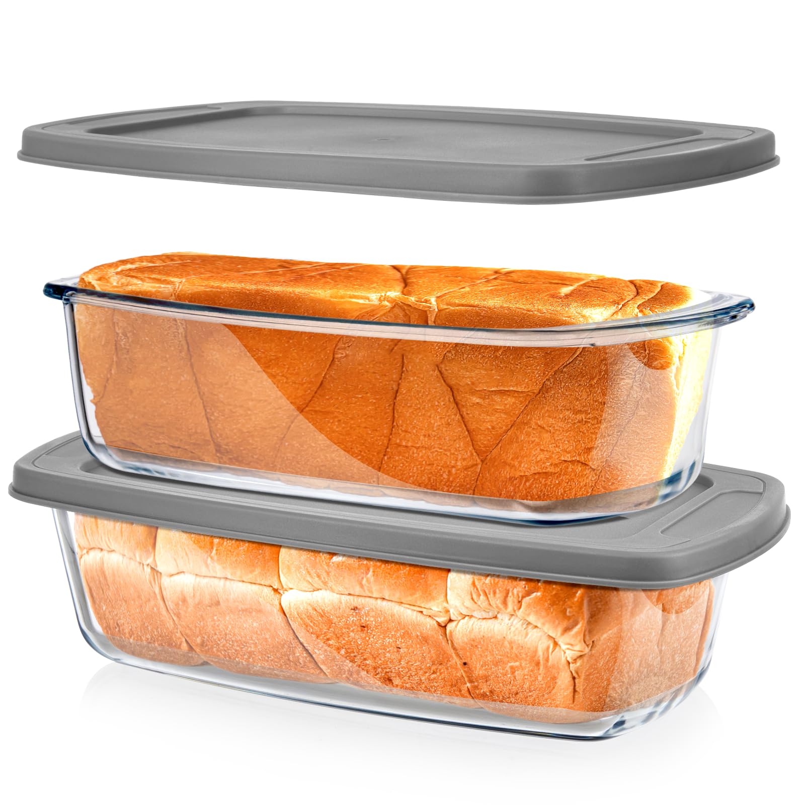 BAKEWAY Jambear Kastenform aus Glas zum Backen von Brot mit Deckel, 2er-Set, 1,9 l Glas-Kastenform | ofen-, spülmaschinen-, kühlschrank-, gefrier- und mikrowellengeeignet, Brotform für Lasagne