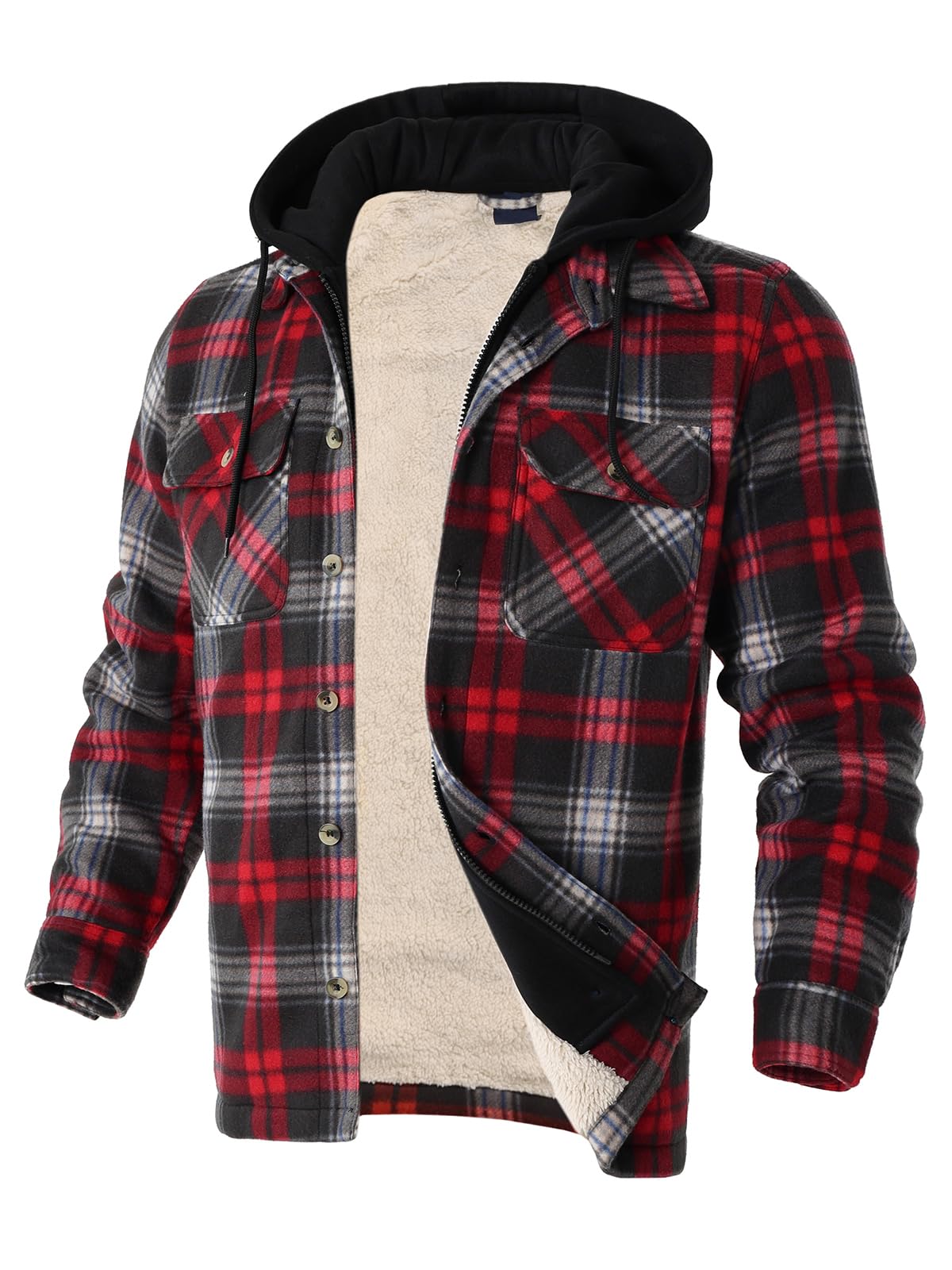 Gary Com Heavy Thick Flannel Plaid Jacket Sherpa Fleece Lined Hoodies for Men Zip Up Winter Warm Coat Zipper Sweatshirt