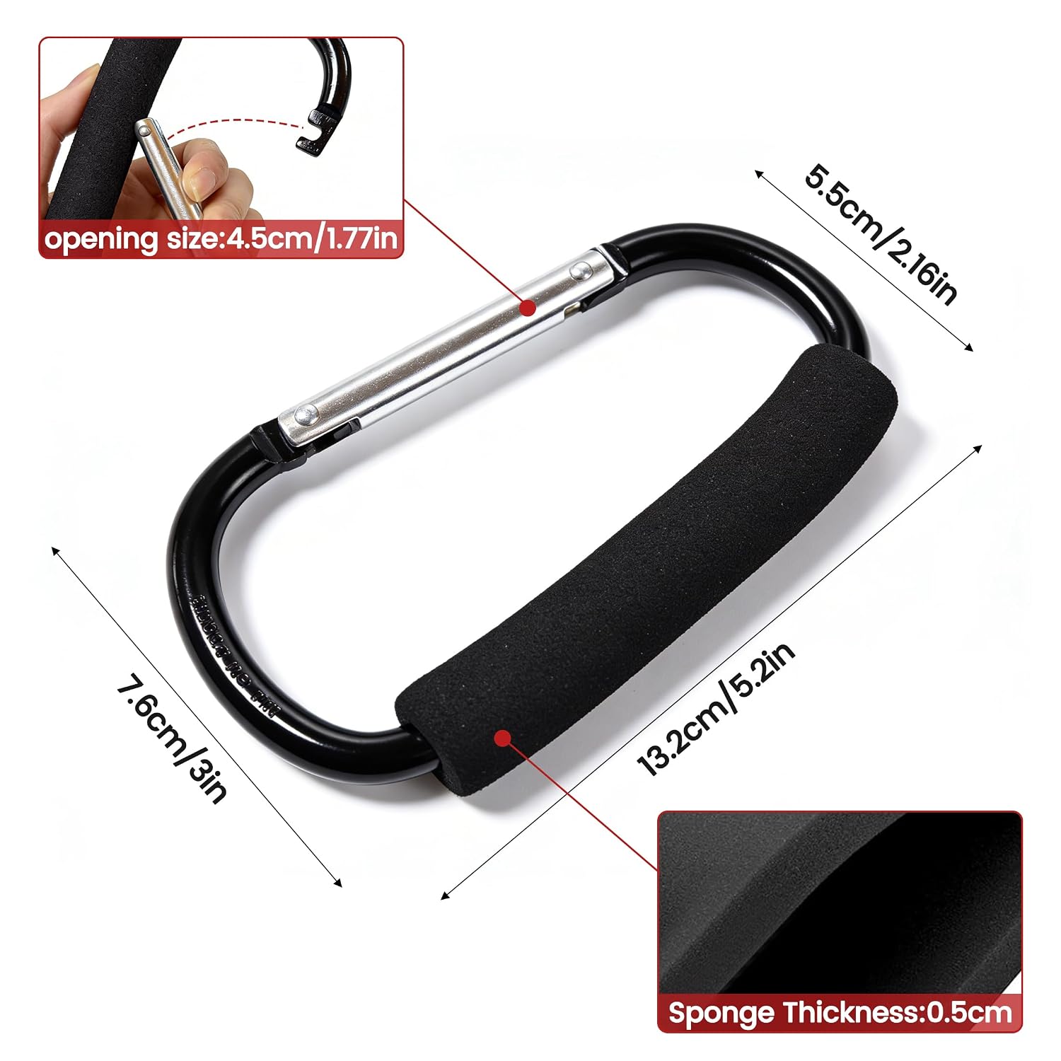 3 Pcs Stroller Hooks Diaper Bag Hooks 5.2 inch Large Carabiner Stroller Clips, Baby Stroller Accessories Organizer Hooks for Mom, Fits Strollers, Diaper Bags, Shopping Bags