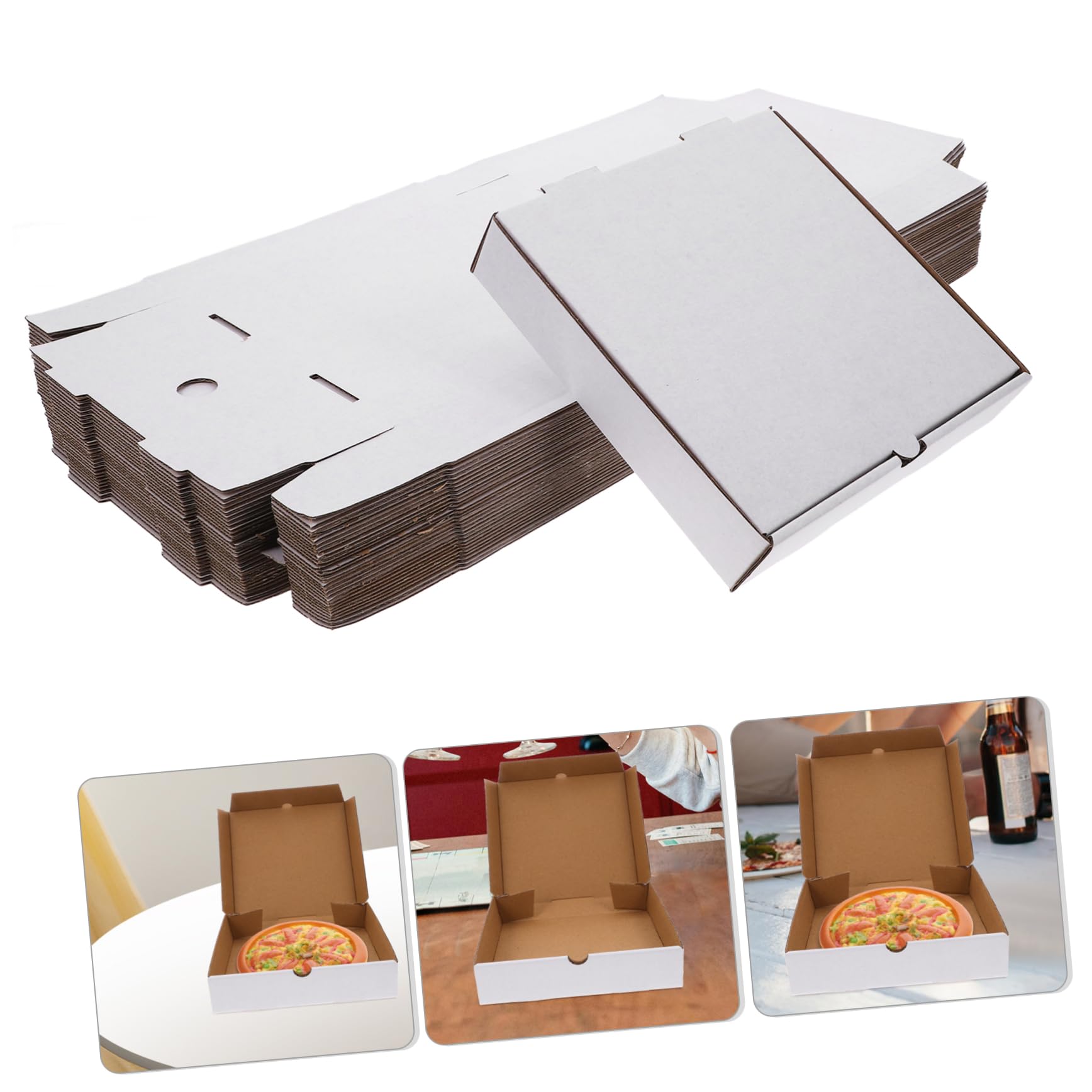 VALICLUD 30pezzi Scatole Per Pizza in Cartone Ondulato Bianco Kraft Pz Resistenti Al Grasso Contenitori Riutilizzabili Per Pizza Da Asporto Torte Biscotti
