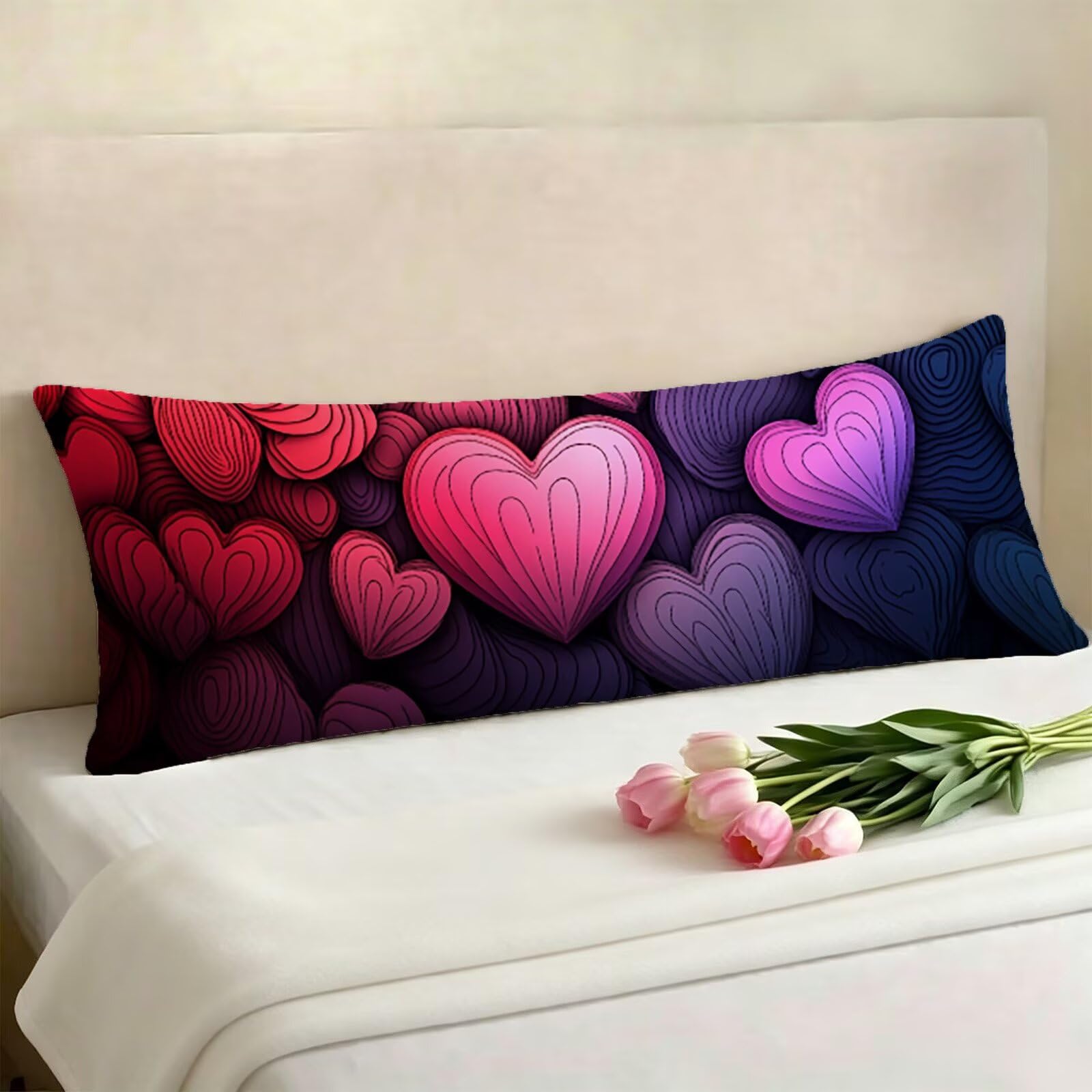 Taie de Traversin 135 cm Rouge Housse Traversin 135x45 cm Violet, Housse de Coussin de Corps Douce pour Dormeur Latéral, Taie Oreiller Lin avec Fermeture Éclair pour Salon Chambre Lit Canapé E0-871