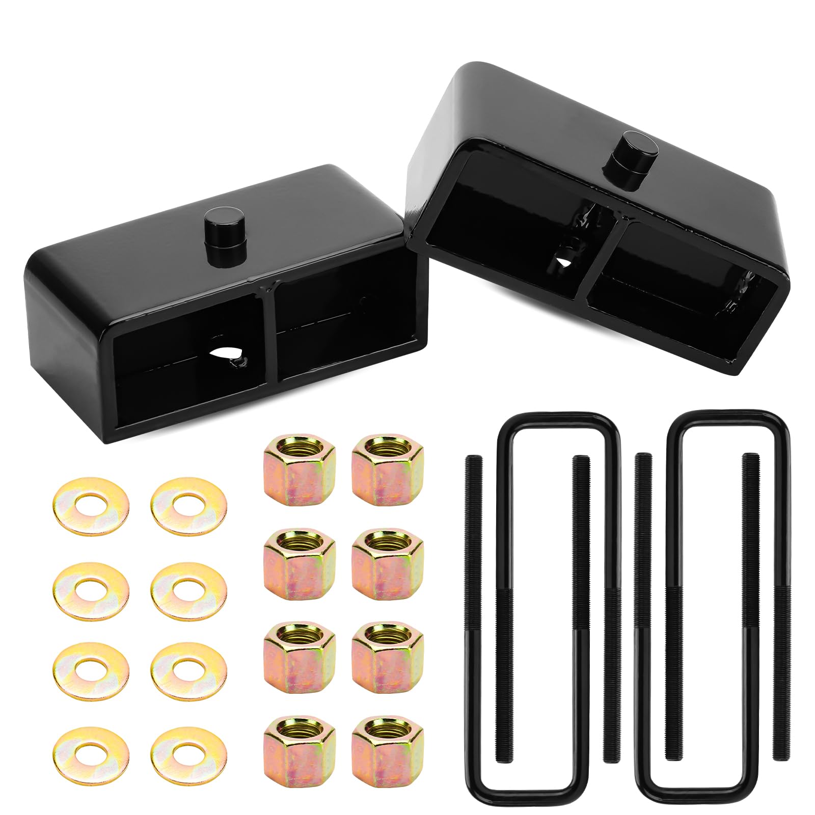 2" Rear Leveling Lift Kit Fit for 1988-1999 Chevy GMC K1500, 2 inch Raise Blocks & U-bolts Set for 1995-1999 Tahoe Suburban 1500, 1999-2020 Chevy Silverado 1500 GMC Sierra 1500, Set of 2