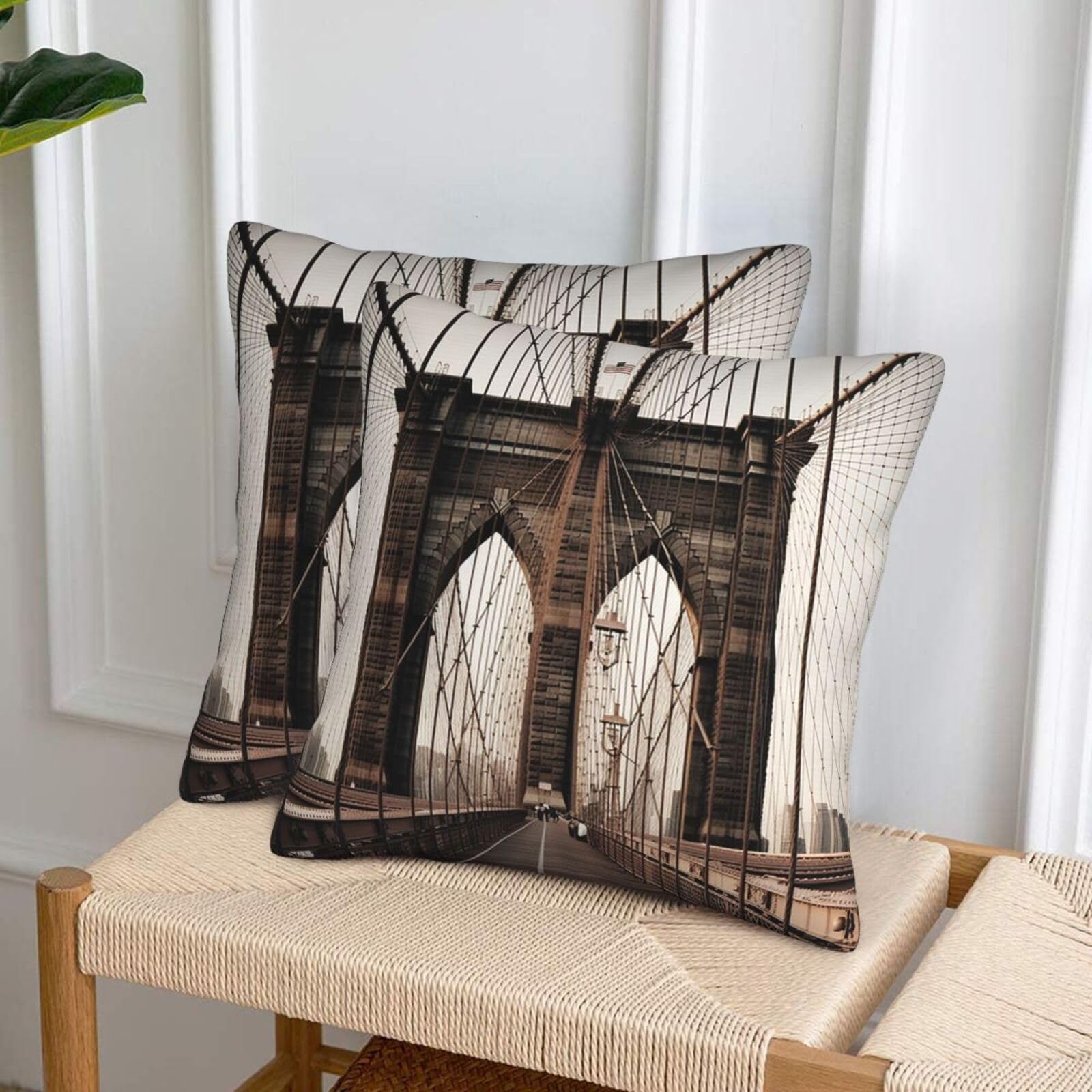 NONHAI Decorative Throw Pillow Covers Set of 2, 20"x20" Square Cushion Case Soft Comfy Photo of Brooklyn Bridge Throw Pillows for Couch Cushion Livingroom Farmhouse Home Decor Pillowcases