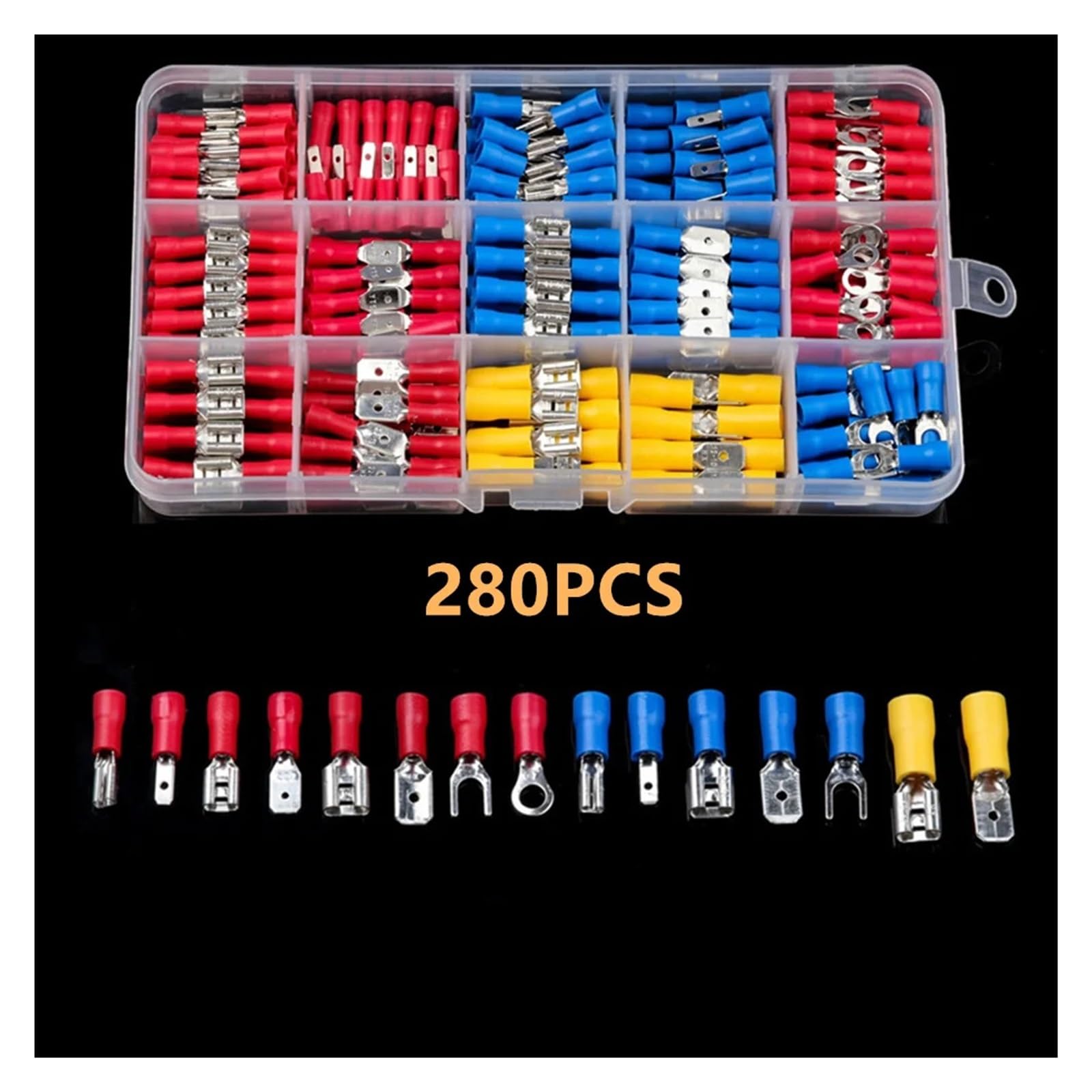 Connecteur de câble isolé, 280 pièces, fil électrique, sertissage, pelle, anneau bout à bout, ensemble de fourchettes, cosses d'anneau, bornes roulées, Kit assorti