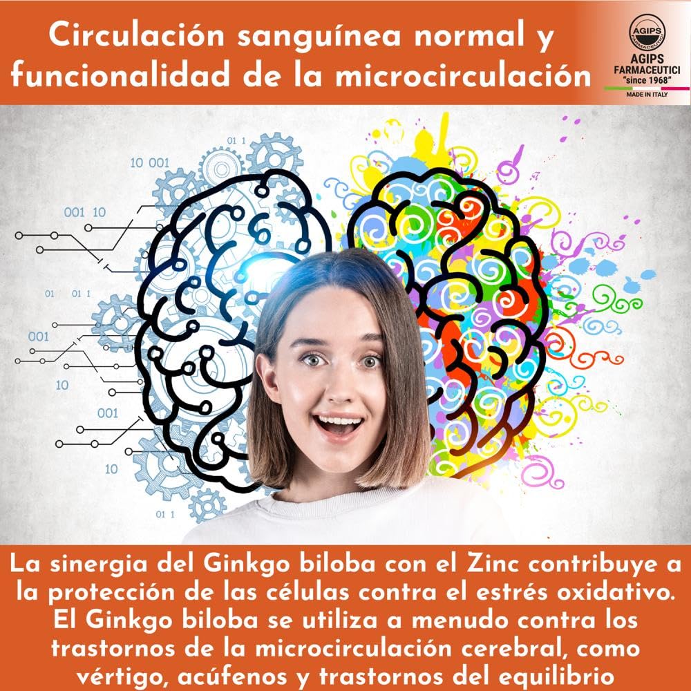 Acúfeno Zumbido en el Oído Vértigo Suplemento Alimenticio con Zinc Ginkgo Biloba 30 comprimidos Vertigo Agips