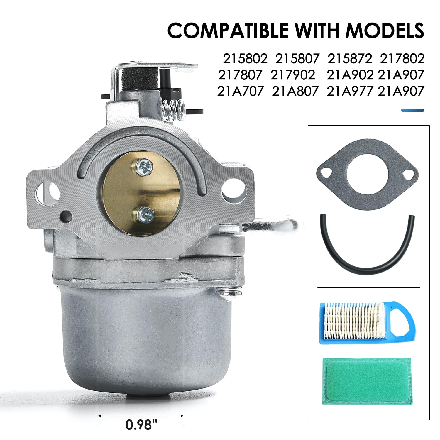 Carburador 590399 compatible con B&S 590399 796077 para Nikki 799245 cortacésped motor carburador con junta válvula de filtro de línea de combustible
