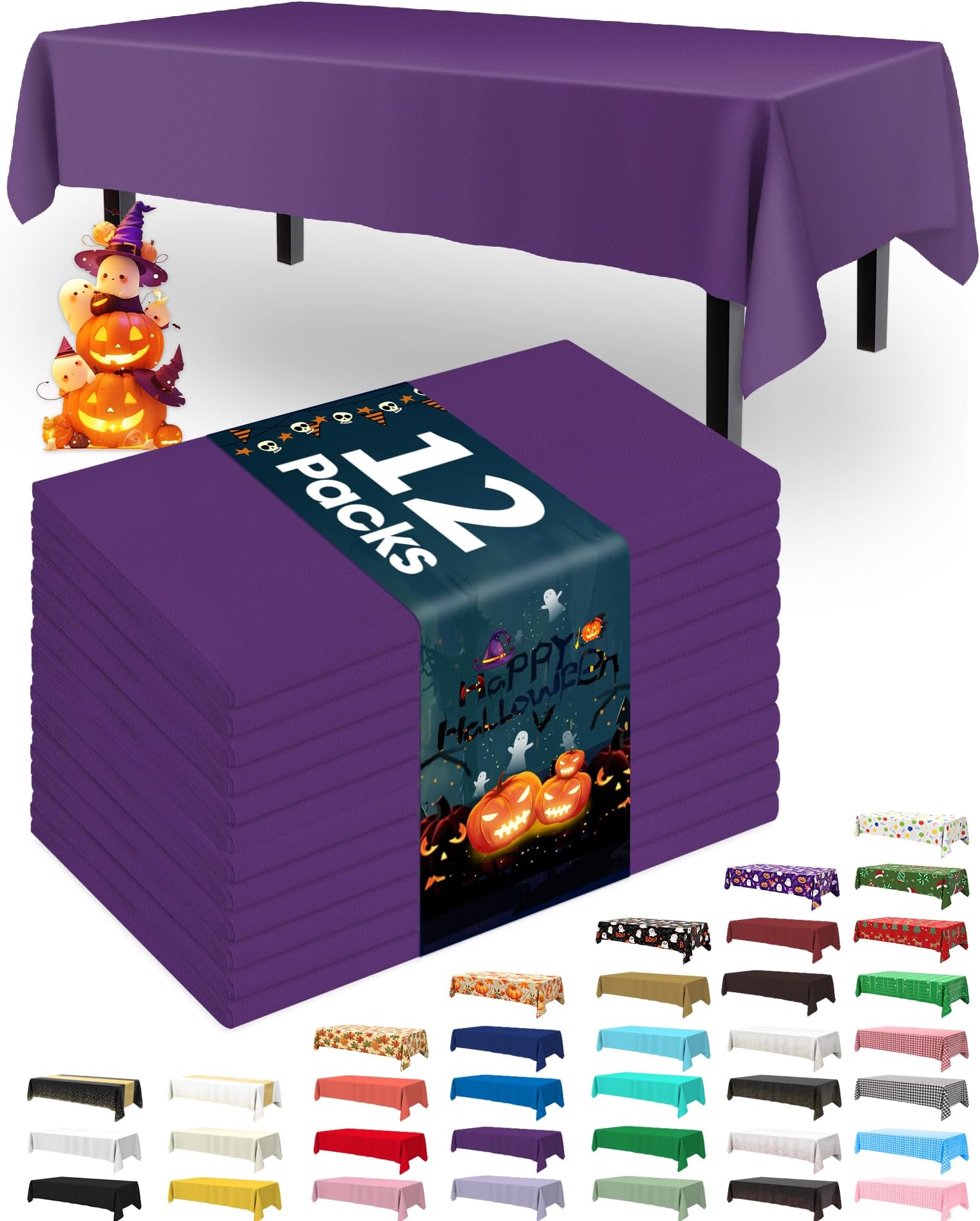 Pureegg Plastic Table Cloth Disposable 12 Pack, 54 x 108 Inch Table Cloths, Graduation Decorations Class of 2025, Graduation Party Tablecloths, Rectangle, Plastic Cover, Leakproof & Sturdy, Purple