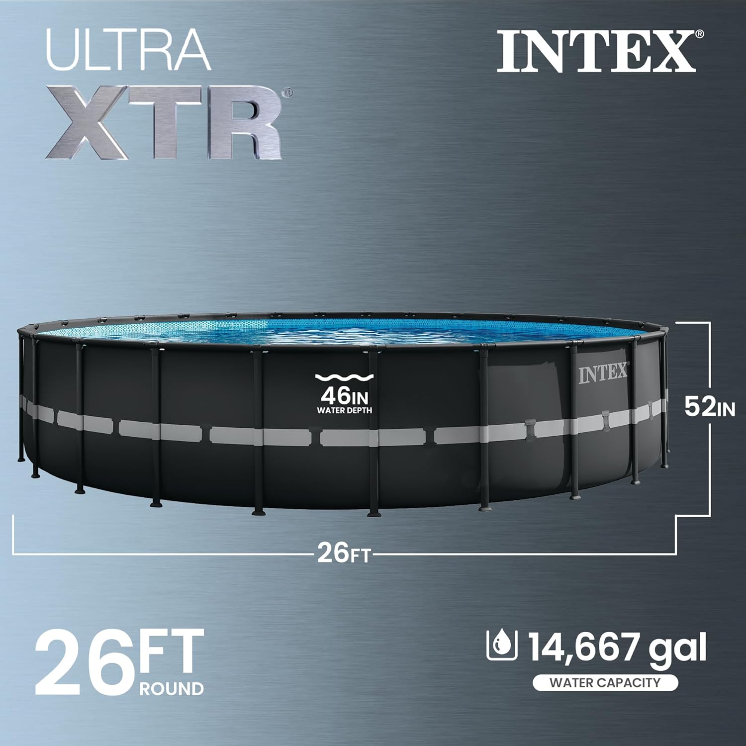 INTEX Ultra XTR 26 ft x 52 in Above Ground Pool Set, Round Swimming Pool with Steel Frame, 2800 GPH Sand Filter Pump, Ladder, Cover, & Ground Cloth
