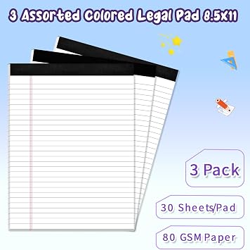 3 Pack Legal Pads 8.5 X11, Wide Ruled Notepads, White Note Pads 8.5x11