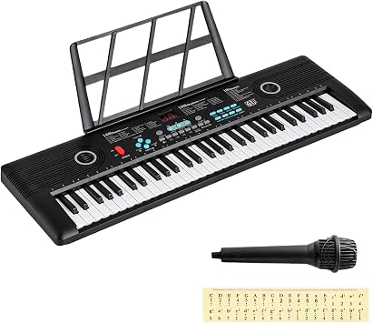 61 Keys Digital Piano Portable Electric Keyboard Piano with Music Stand, Microphone, and Stickers for Beginners Adults