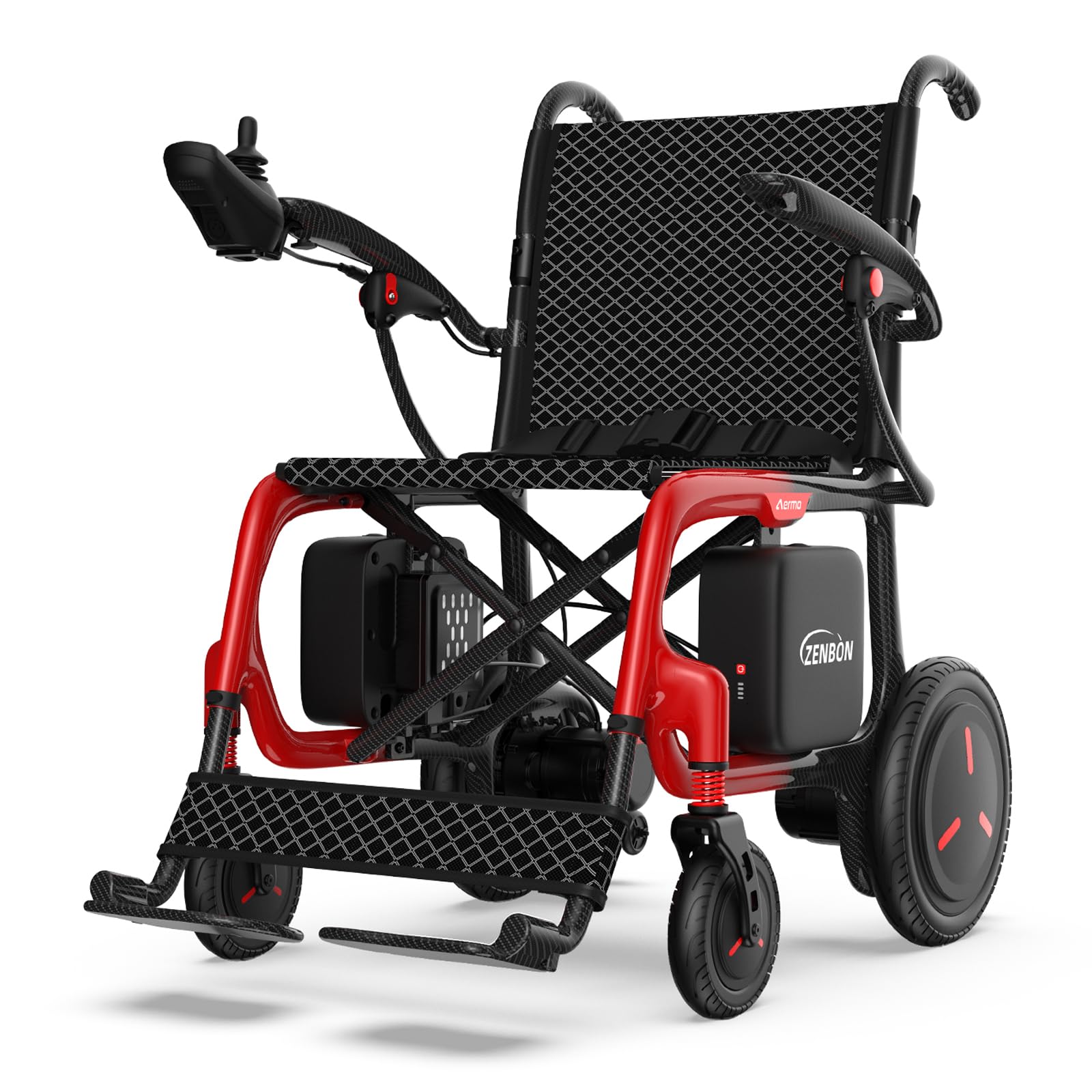 Carbono Silla de Ruedas Eléctrica Plegable Ligera con Doble Pila: 29 km Silla de Ruedas Eléctrica con Neumáticos a Prueba de Pinchazos, Hasta 150kg