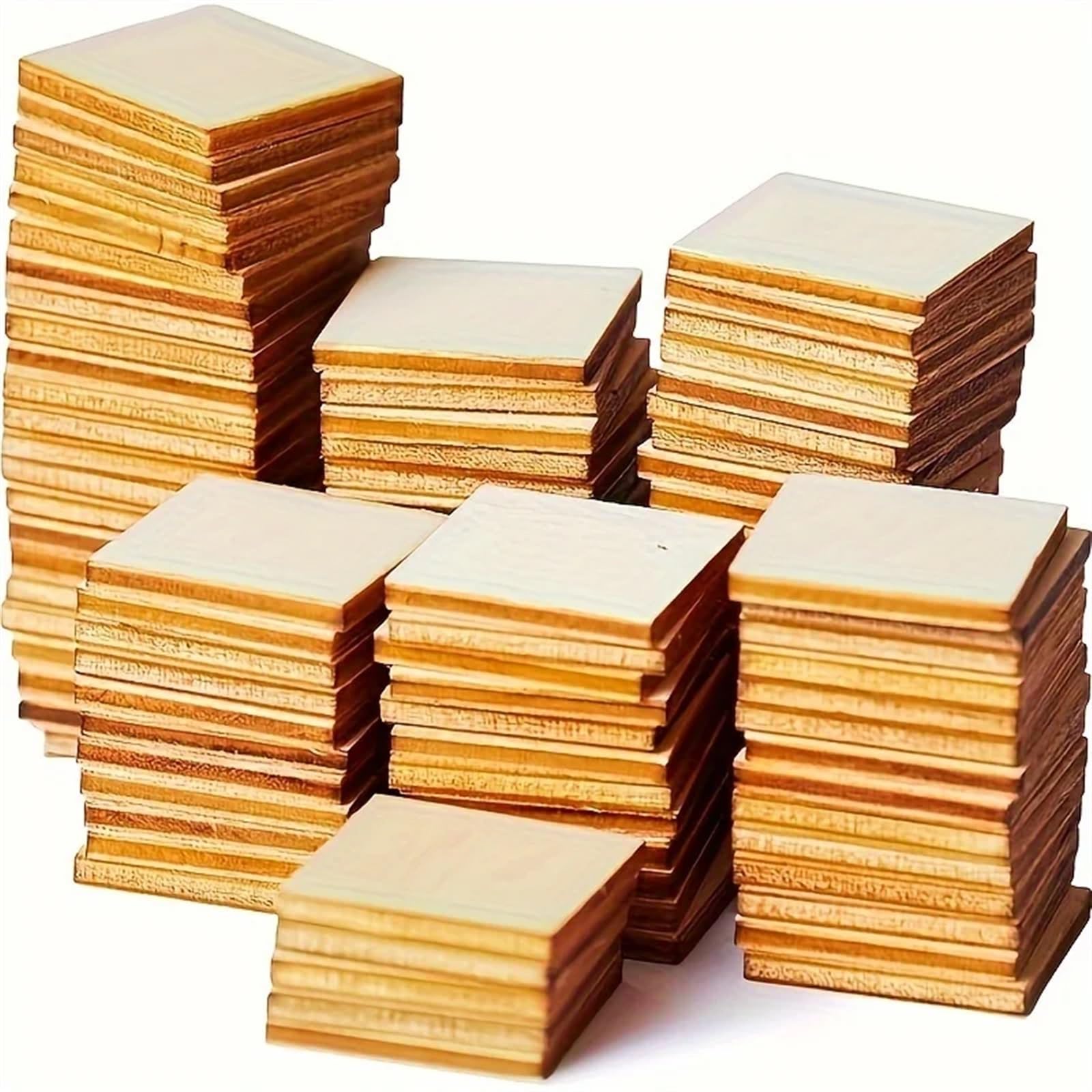 Legno Grezzo Rotondo, Confezione da 100 Quadrati di Legno Grezzo da 1x1 Pollici, Compensato di pioppo Spesso 0,15 Pollici for lavori Fai da Te