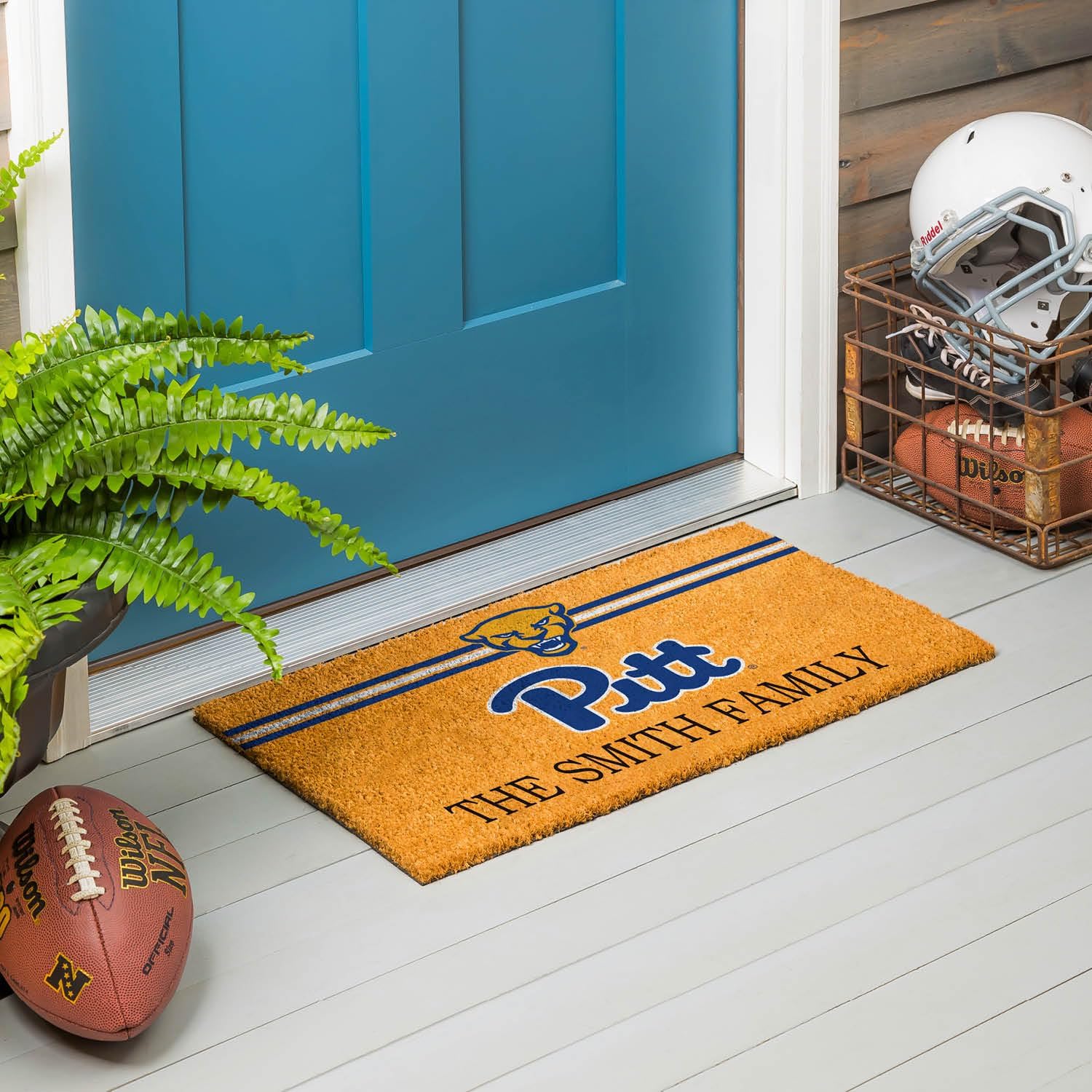 Team Sports America NCAA University of Pittsburgh College Personalized Coir Door Mat, 18 x 30 Inches Custom Name Doormat, Front Door Welcome Mats