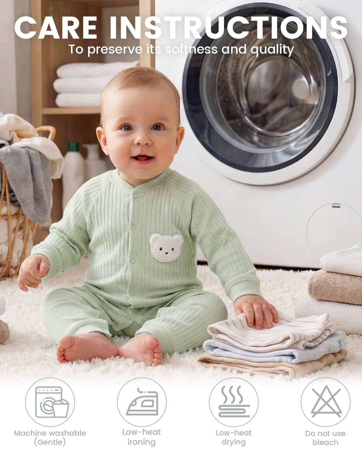 WYTbaby Body para bebé recién nacido, 2 piezas, manga larga, algodón, ropa de bebé de una pieza para niños y niñas de 0 a 12 meses