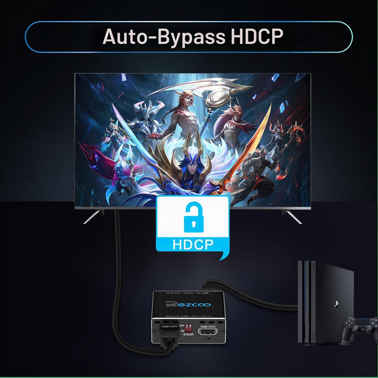 4K 60Hz HDMI Splitter 1x2 1080P 120Hz HDCP2.2 HDR 18Gbps UHD Dolby Vision Atmos EDID Scaler 4K 1080P Dual Monitors HDMI 2.0 Splitter 1 in2 Out for PS5, SkyQ, Xbox, Fire Stick