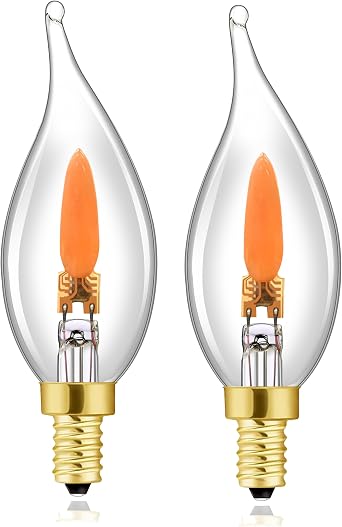 XININSUN Flickering Flame Light Bulbs,E12 LED Flickering Flame Decoration Led Bulbs, Candelabra Flickering Fire Light Bulb for Halloween Christmas Party,1W,100LM,2Pack