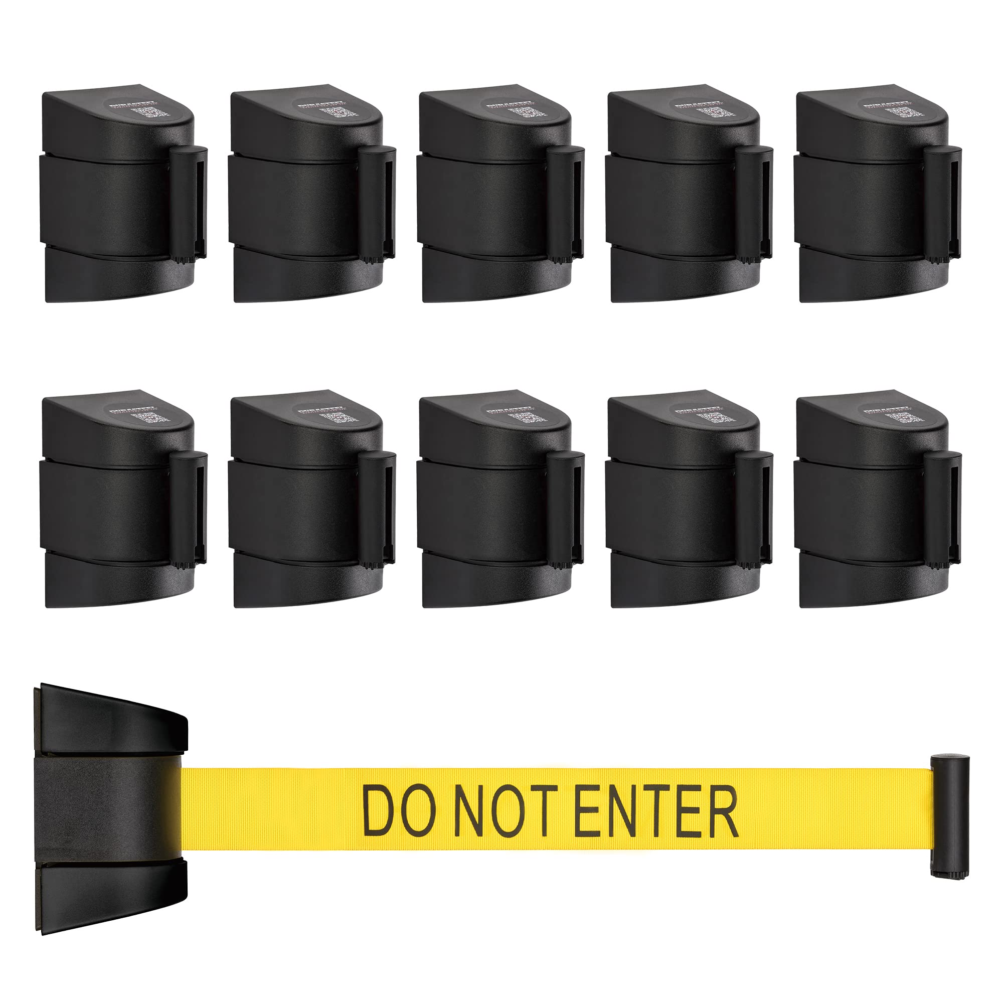 DuraSteel Wall Mount Retractable Belt Barrier - 6.5 Ft Yellow “Do Not Enter” Belt in Black Case - Guardian 2.0 Indoor & Outdoor Caution Tape for Crowd Control Queue Barrier, Line Divider, 10 Pcs