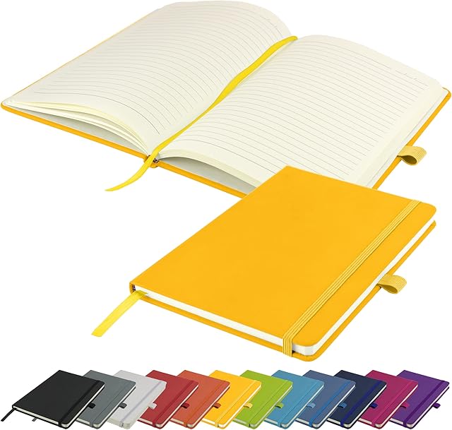 A5 Notebook New Lined Hardback Journal Notepad Note Book Notes Diary Pad (Yellow)