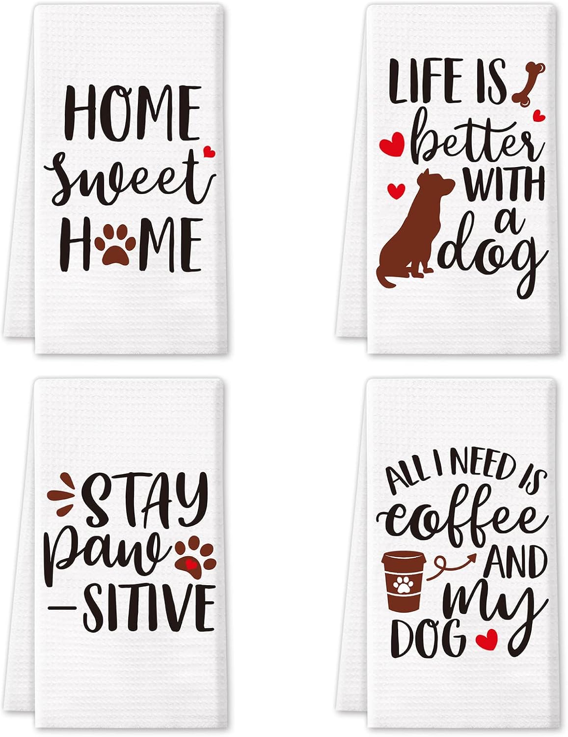 Vansolinne Funny Dog Kitchen Towels Funny Tea Towel Hand Towels Flour Sack Towels Decorative Dish Towel with Sayings Gift for Mom Housewarming Gift Set of 4