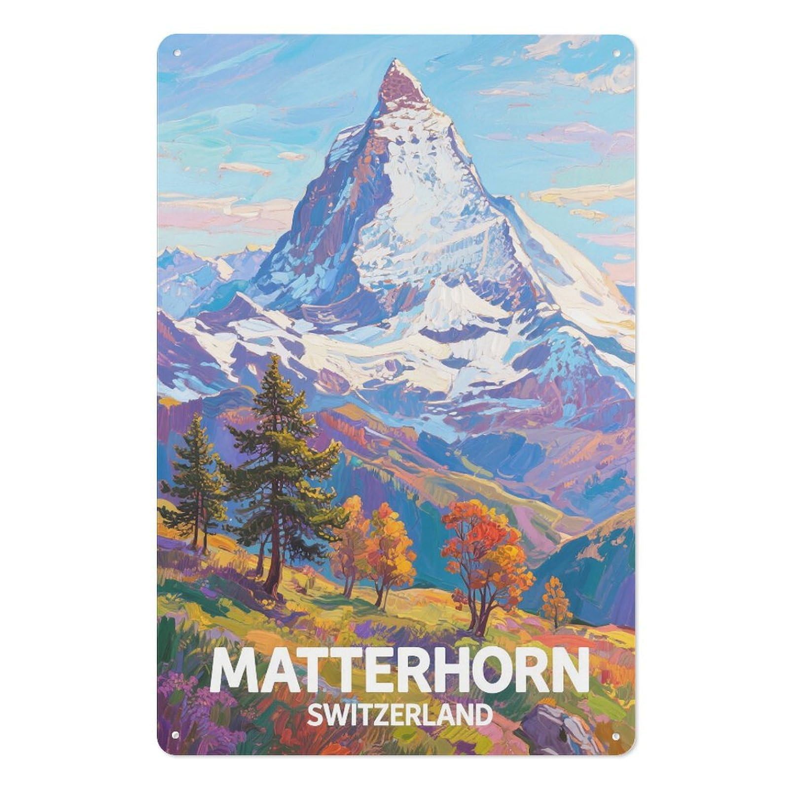 Matterhorn Switzerland Retro Design Tin Paintings Vintage Tin Sign 08x12inch(20x30cm) Wall Art for Home Office Bedroom Living Room Cafes Wall Decor