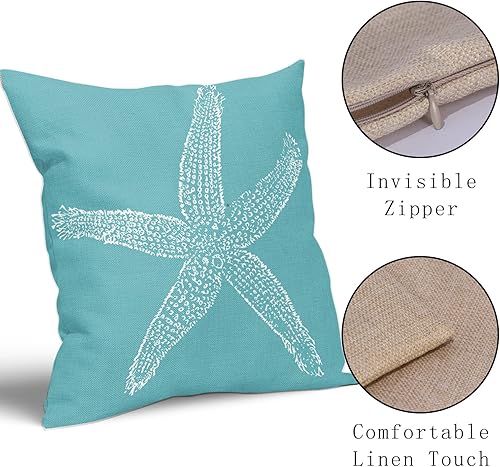 Miniatura 5 de Juego de 2 fundas de almohada de estrellas de mar verde azulado de 20 x 20 pulgadas  20.0 x 20.0 in., color coral costero, fundas de almohada