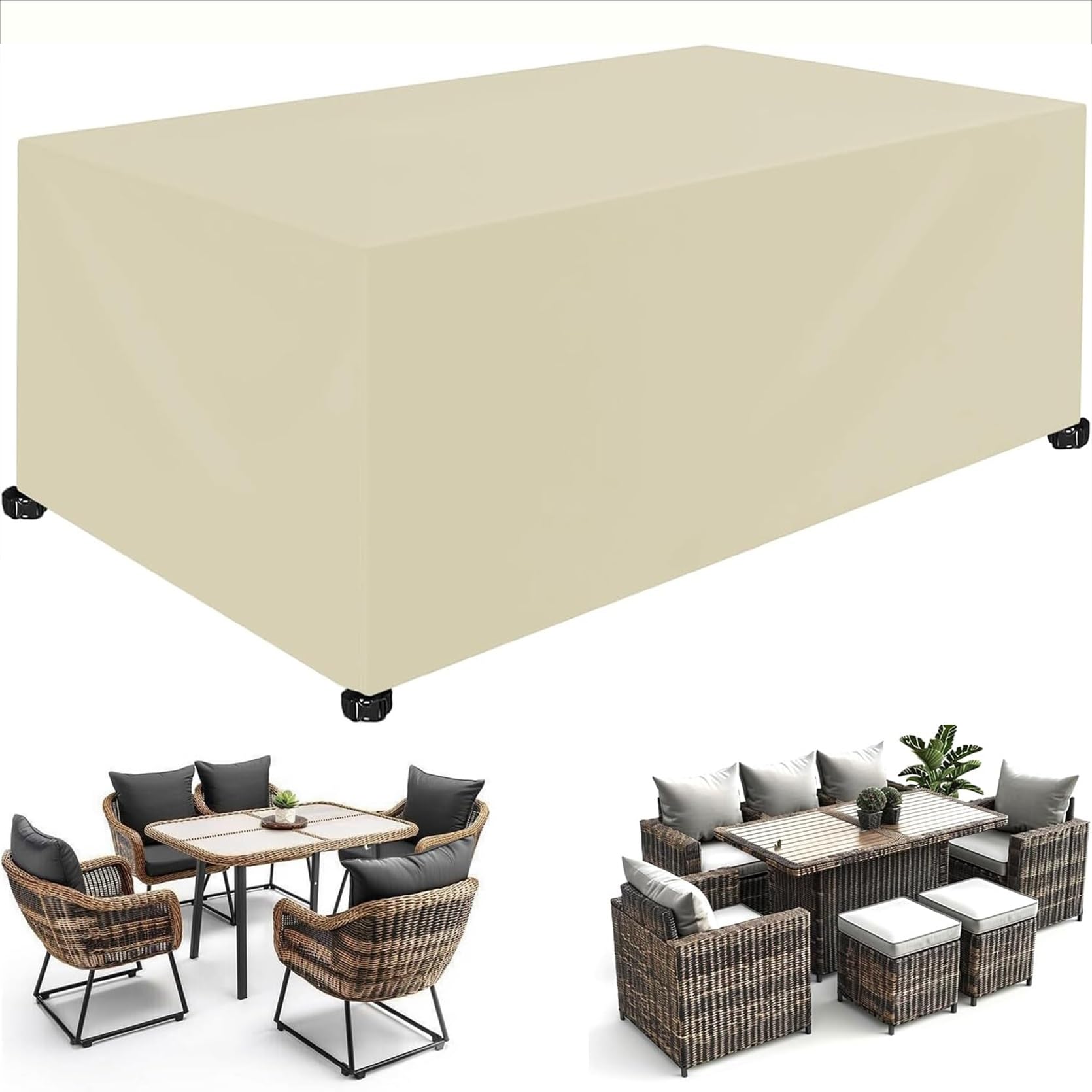 Xueqxue Beige Patio Furniture Cover Waterproof 40 X 180 X 40 Cm(L X W X H) Waterproof, Windproof, Anti-Uv, Duty Rip Proof, Outdoor Furniture Sets Protective Covers, For Garden Table & Chairs,