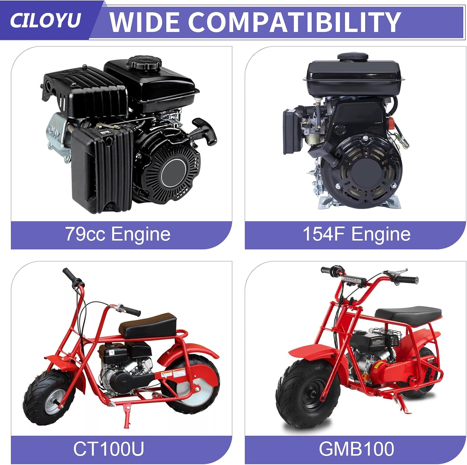 Central Long Mini Bike Exhaust Header Pipe Muffler Kit Compatible with Coleman CT100U GMB100 79cc 3HP Engine 154F 3.0HP Predator 98cc GPS Rascal 98 Lite Minibike Parts Colorful