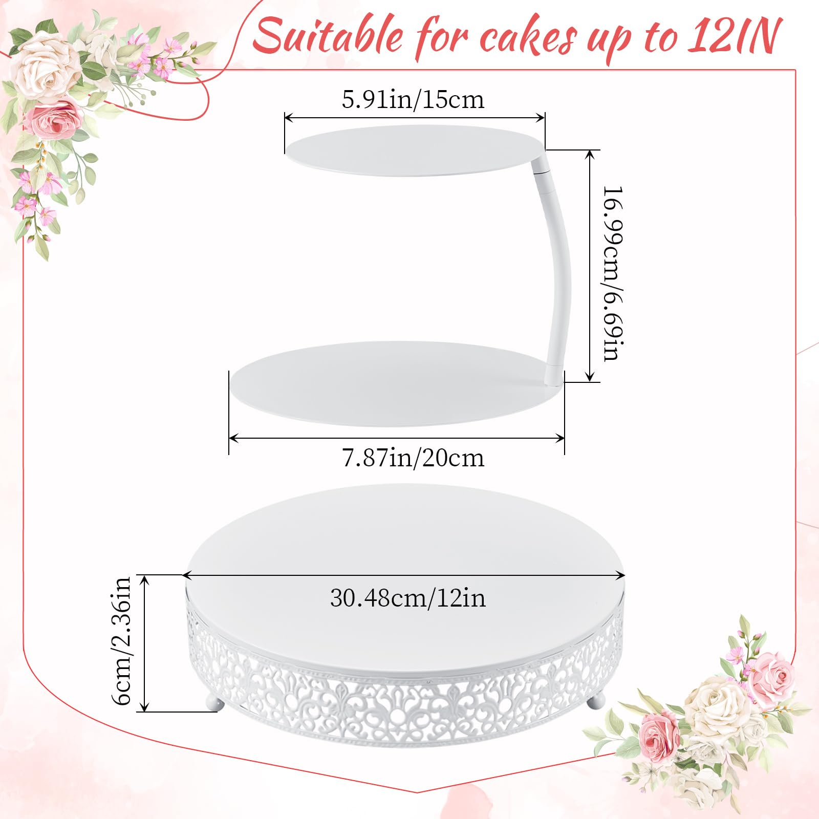 LemonRoad Lot de 2 séparateurs de gâteaux flottants blancs de 6, 8 et 12 niveaux - Présentoir rond pour gâteau de mariage, dessert - Décoration de table (classique)