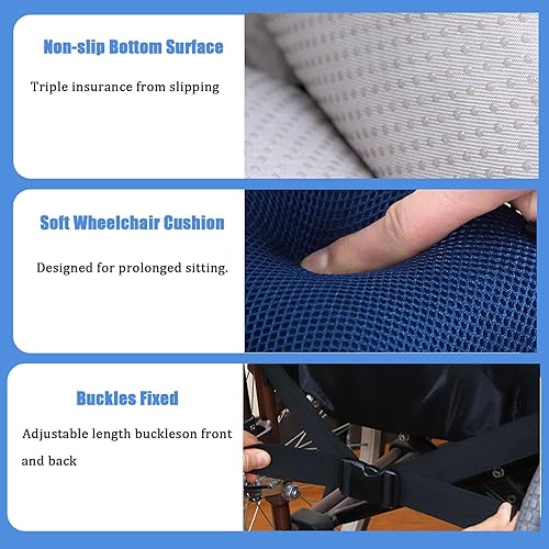 Miniatura 3 de Cojín de cuña con pomo para silla de ruedas, cojín transpirable para silla de ruedas con correas de asiento ajustables, almohadilla de asiento