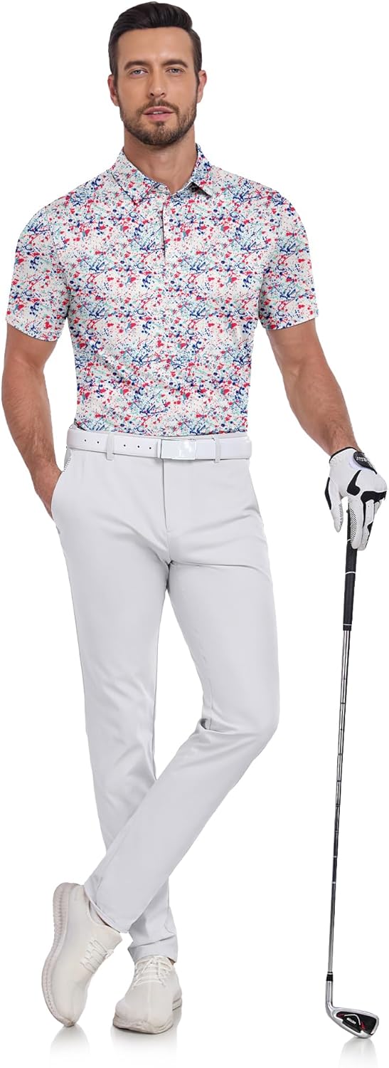 ZITY Mens Golf Shirts Short Sleeve Print Patterns Performance Moisture Wicking Polo Shirt - Image 2
