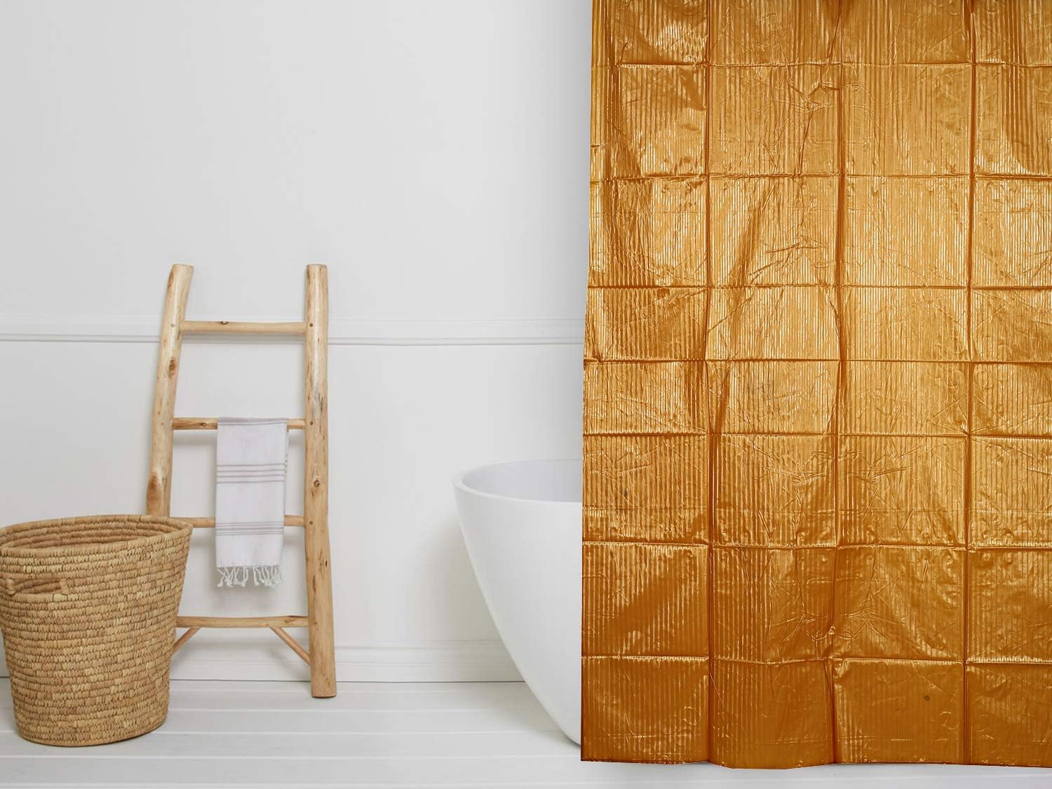 Self Lining Design PVC Shower Curtain with Hooks - 54"x84", Gold
