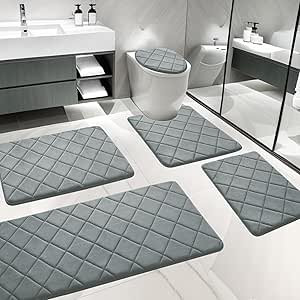 Amazon.com: YIHOUSE Bathroom Rug Set 5 Piece, Soft Non Slip Memory Foam ...