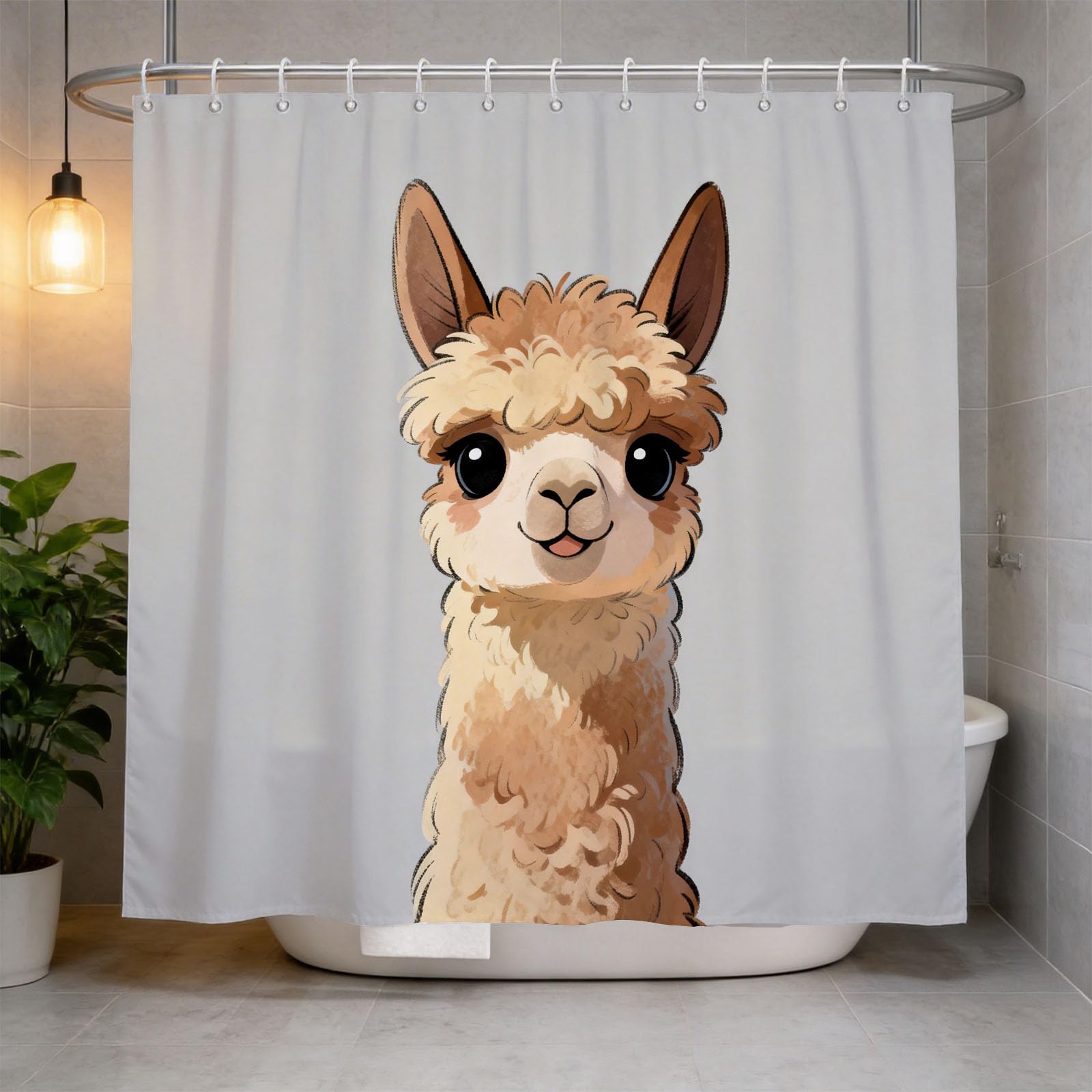 Hongduo 3D Alpaca Shower Curtain for Stalls Bathtubs Cartoon Animals Bathroom Decor Shower Curtain Set Polyester Fabric Waterproof 180x200cm/71X79 Inch with Hooks