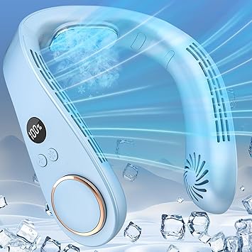 Neck Air Conditioners with Cooling Plate,Portable Neck Fan Rechargeable,Long Lasting Power Unit AC,Light Weight Individual Hangable Headband Cooler Fans for Traveling Camping Outside Walking Blue