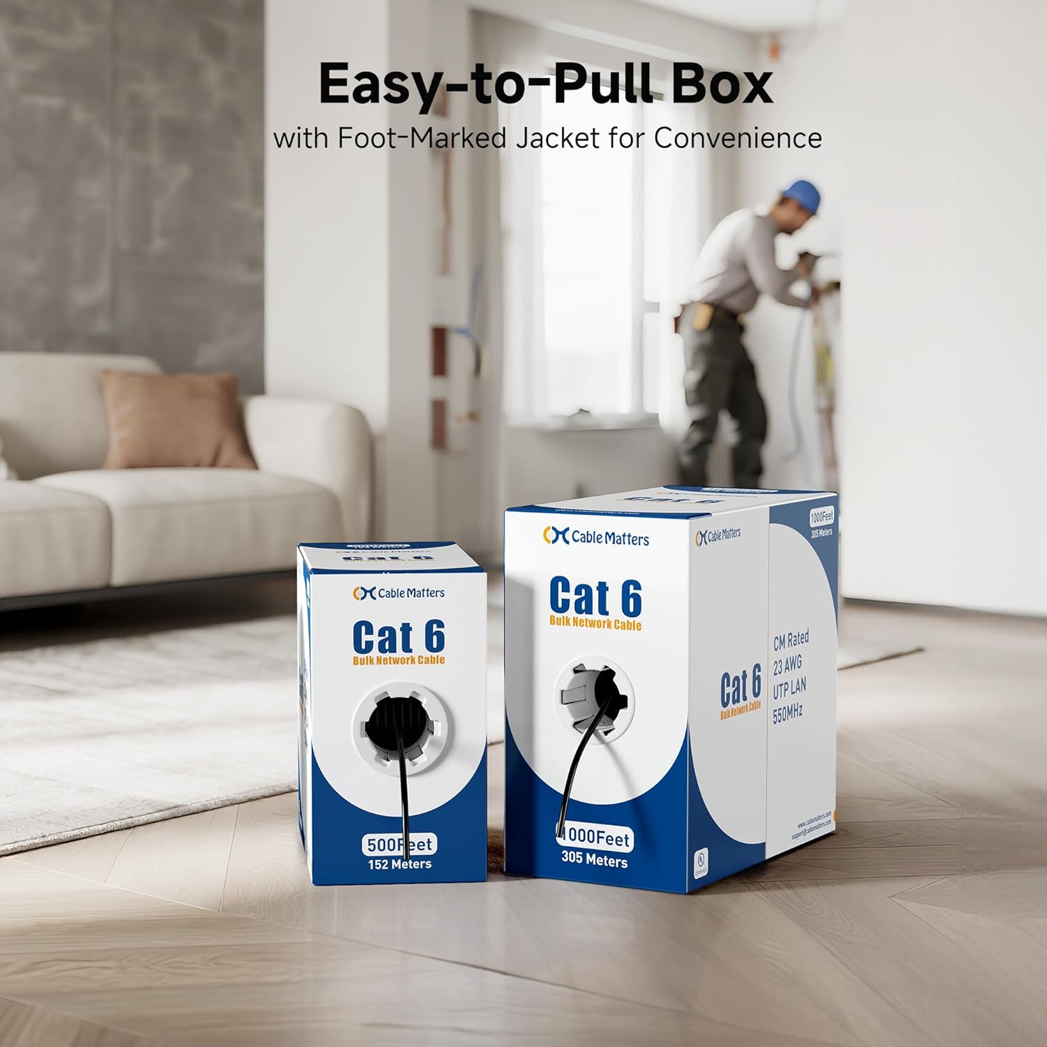 Cable Matters [UL Listed] 10Gbps in-Wall Riser Rated (CMR) 23AWG Bare Copper Cat6 Ethernet Cable - 500ft, Cat 6 Ethernet Cable Spool, Cat 6 Cord Bulk, Blue