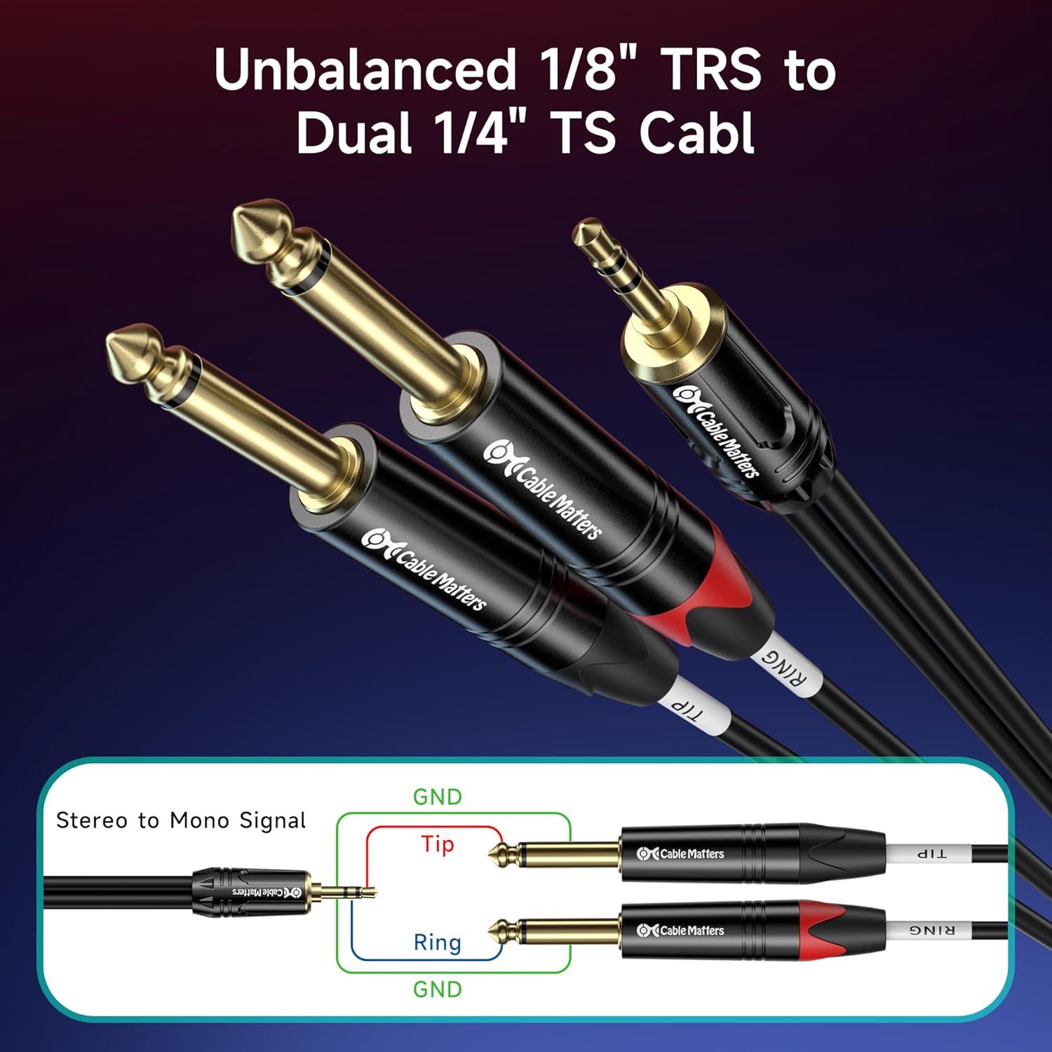 Cable Matters 3.5mm TRS to Dual 6.35mm TS Breakout Cable - 6ft, 1/8 to 1/4 Stereo Cable, 3.5mm to 1/4 Y Splitter Cord