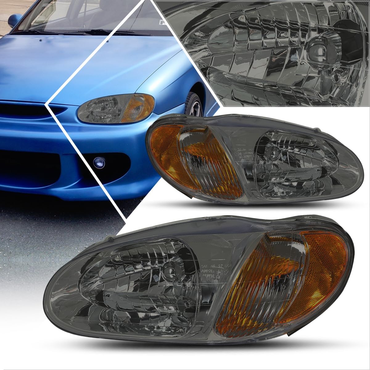 PM PERFORMOTOR 2Pcs Replacement Headlights Assembly Compatible with Kia Sephia 98-01 | Headlamps with Clear Corner
