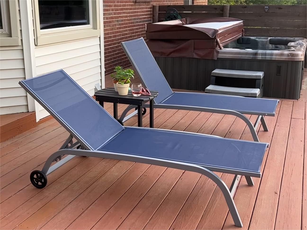 Domi Chaise Lounge Outdoor Set of 2, Lounge Chairs for Outside with Wheels, Outdoor Chaise Lounge with 5 Adjustable Position, Pool Lounge Chairs for Patio, Beach, Yard, Deck, Poolside, Blue